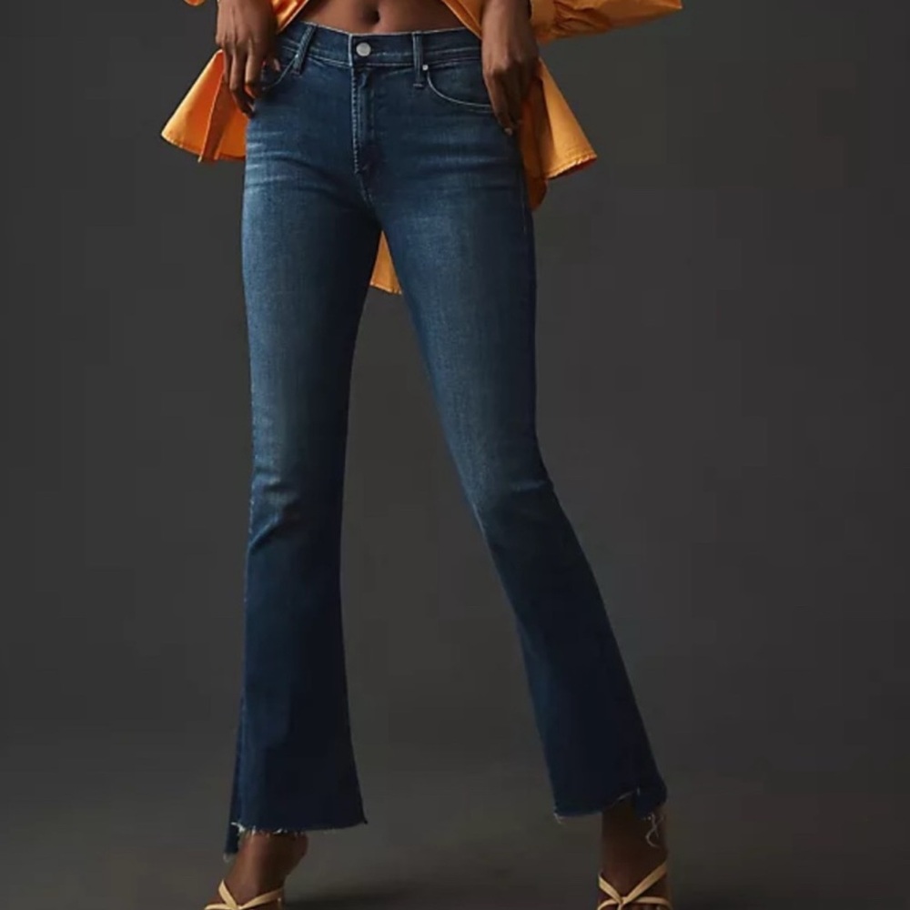 MOTHER Runaway Step Fray Cropped Dark Blue Jeans